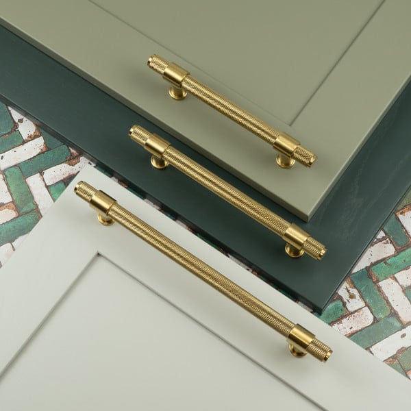 Handle & Home Satin Brass Knurled Handles with Clasp Detailing