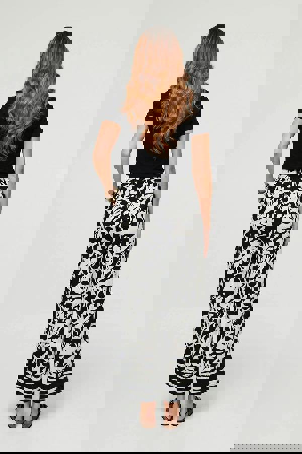 Black | Abstract Floral Wide Leg Trousers