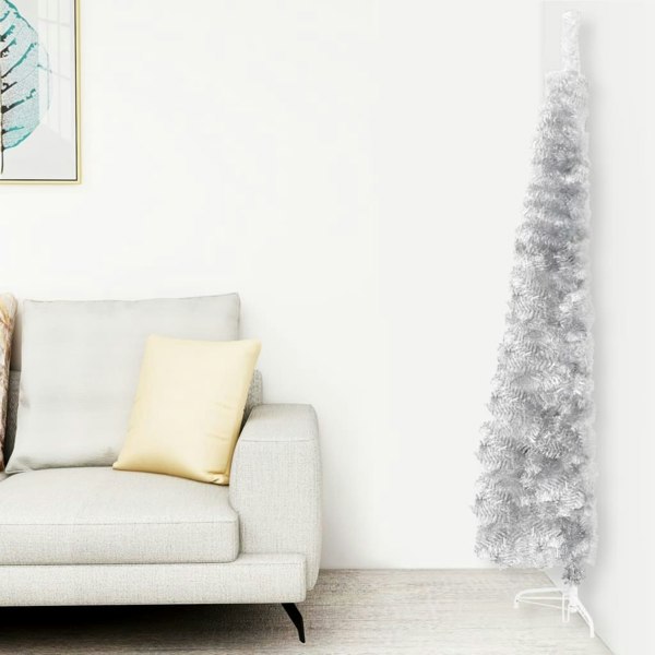 Berkfield Slim Artificial Half Christmas Tree with Stand Silver 240 cm