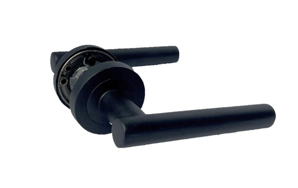 EDH Door Hardware Matt Black T Bar Door Handles on Round Rose – Straight Lever Handle 6 Pairs