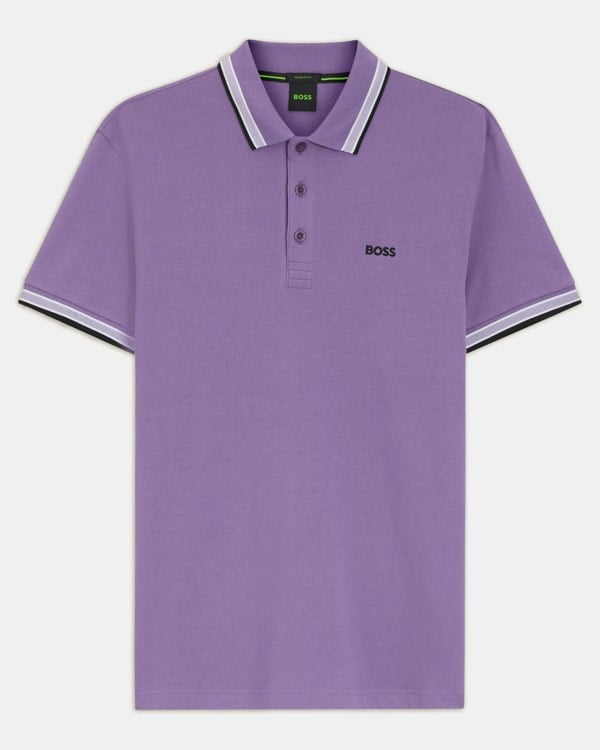 BOSS Green Paddy Mens Cotton-Piqué Polo Shirt with Contrast Logo - Bright Purple 521