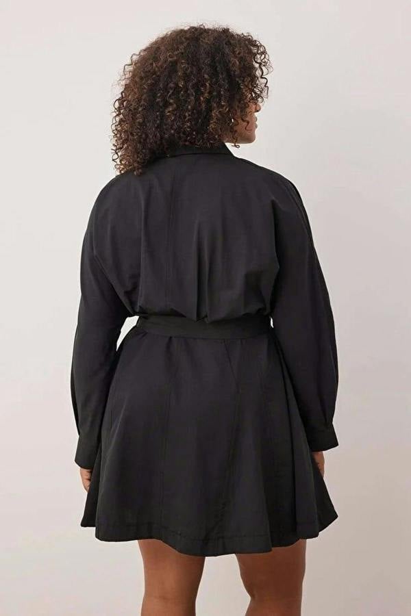 WOVCOR Mini Woven Belted Plus Size Shirt Dress