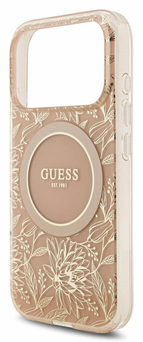 Guess IML Flowers Electro Pearl Strap MagSafe Case for iPhone 17/18 Pro 6.3" Pink - GUHMP18LHCPOFPP