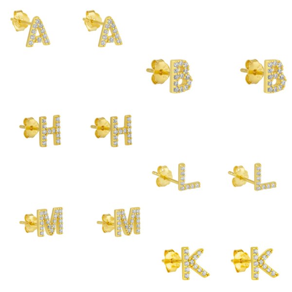 Spero London Initial Letter Stud Earrings Sterling Silver in 18K Gold Plated - Pair