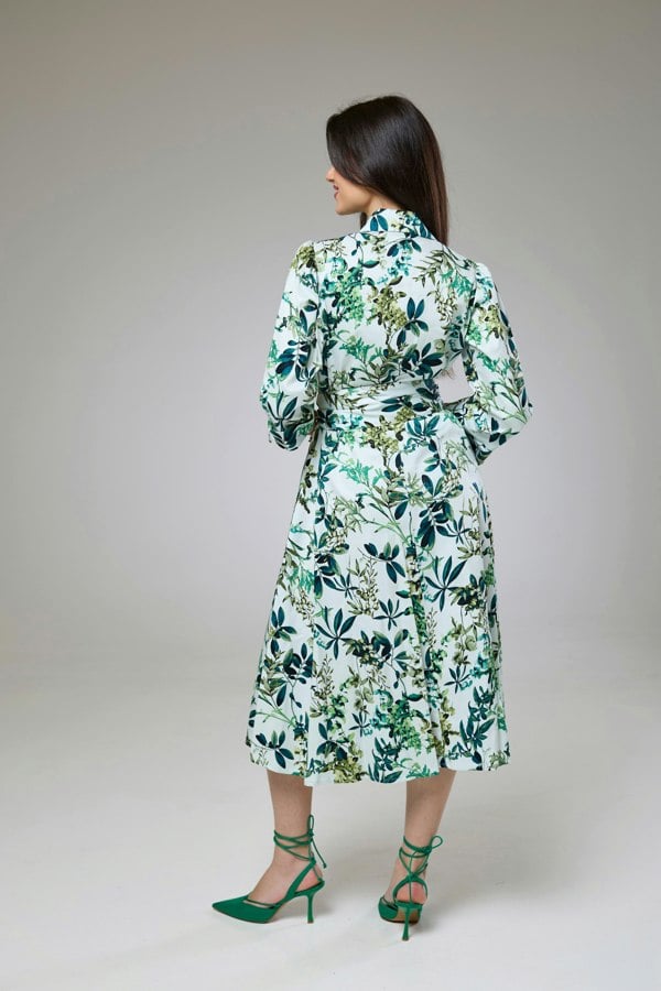 Isha's Timeless collection Flourish Green Flora Sleeved Dress