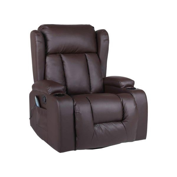 SQUAREBOXX Copenhagan Leather Manual Recliner Armchair with Heat Massager in Brown