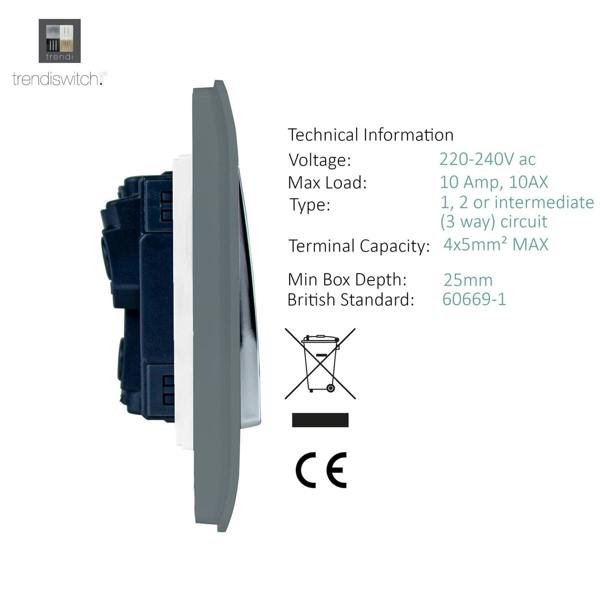 Trendi Switch 4 Gang Intermediate Rocker Light Switch in Warm Grey