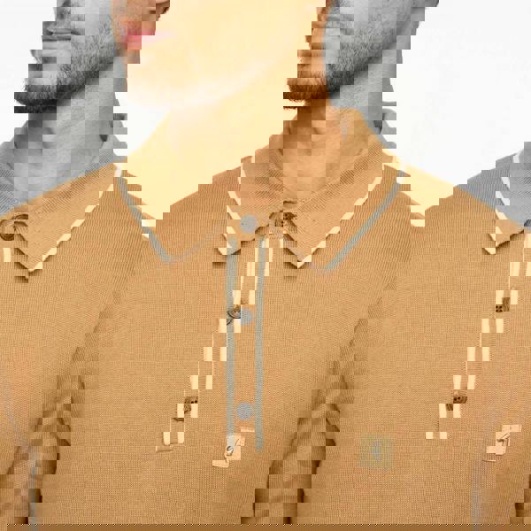 Gabicci V55GM09 Mens Lineker Long Sleeve Knitted Three Button Polo Gabicci Vintage - NUTMEG