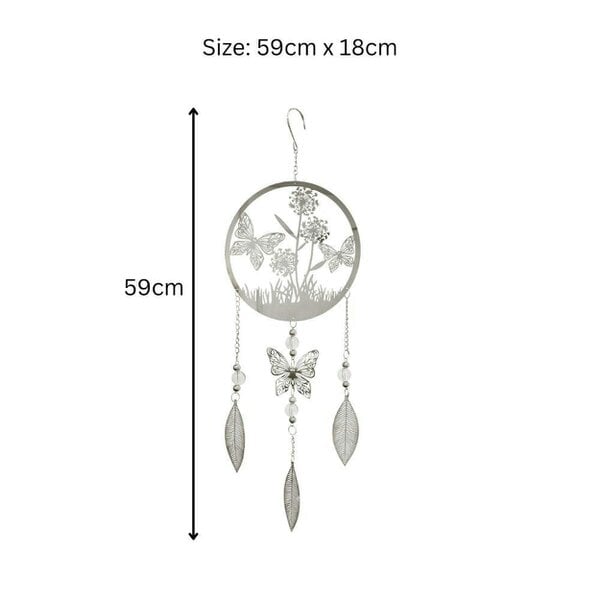 EDH Door Hardware Butterfly Stainless Steel Hanging Dreamcatcher – 59cm x 18cm | Elegant Wind Spinner for Indoor & Outdoor Use