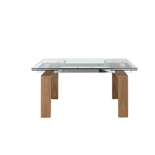 Angel Cerdá Rectangular tempered glass and walnut extending dining table 1007