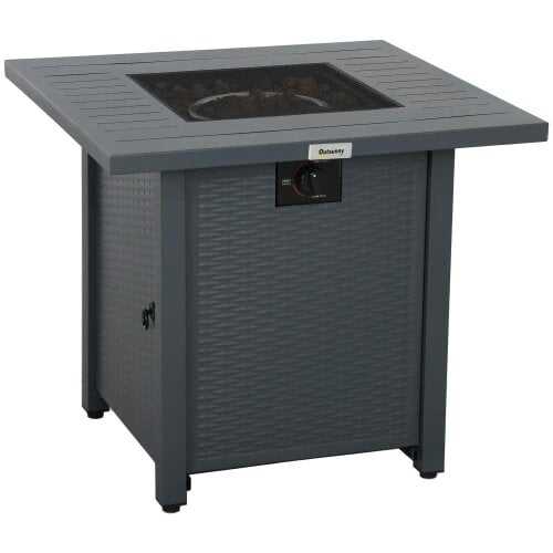 Bobobiy Rattan-style Propane Gas Fire Pit Table with 40, 000 BTU Burner, Waterproof Cover, Grey, 40,000