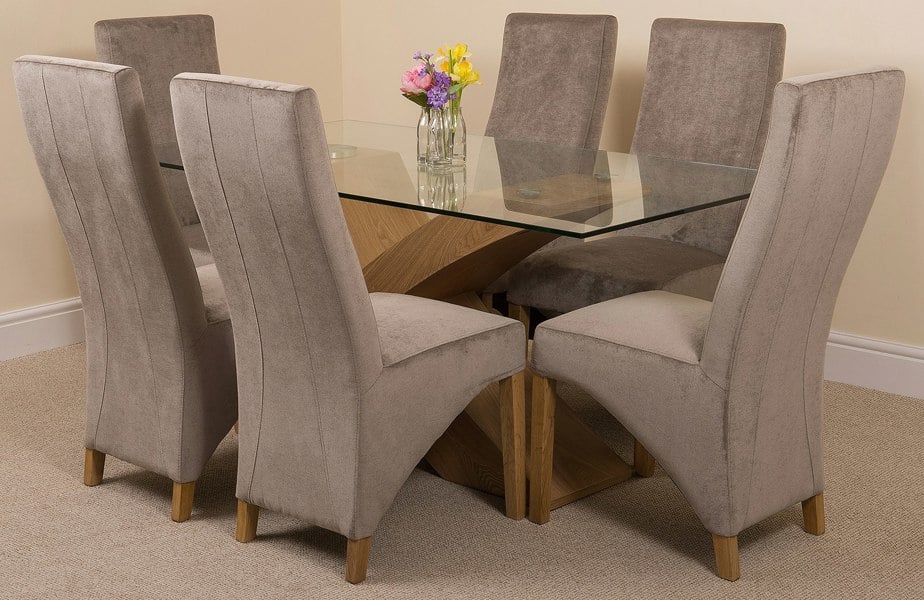 That's Furniture Valencia Oak Small Glass Dining Table & Lola Fabric Chairs