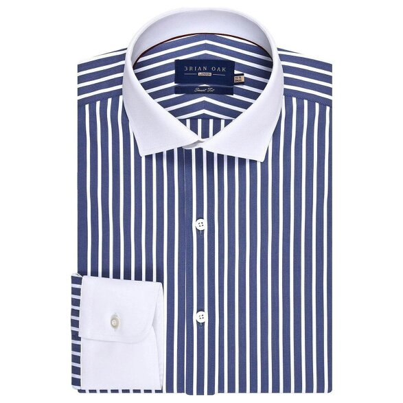 Men's Navy Striped Cotton  Contrast Collar Shirt
