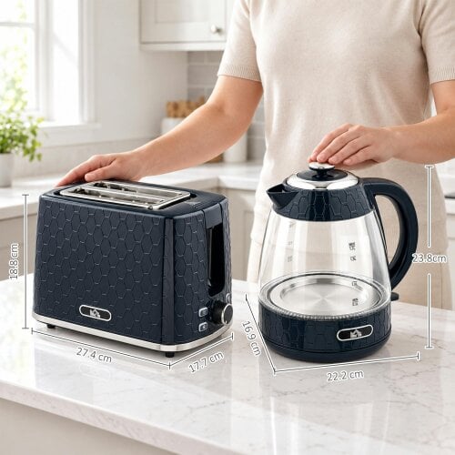 HOMCOM Kettle and Toaster Set, 1.7L 3000W Rapid Boil Jug Kettle, Blue