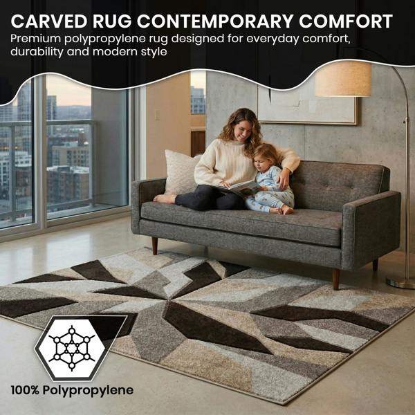 Smart Living Carved Rug Contemporary - Brown Beige