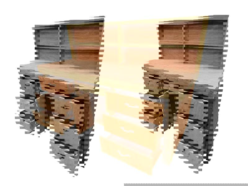 Arbor Garden Solutions Wooden Eucalyptus hardwood top workbench with drawers and functional lockable cupboard (V.5) with back