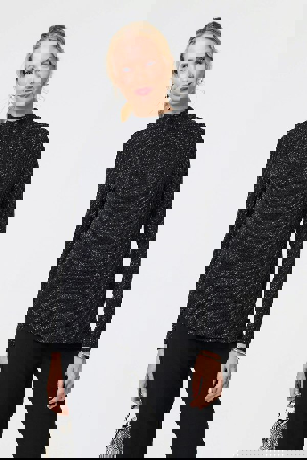 Black | Sparkle Knit Long Sleeve High Neck Top
