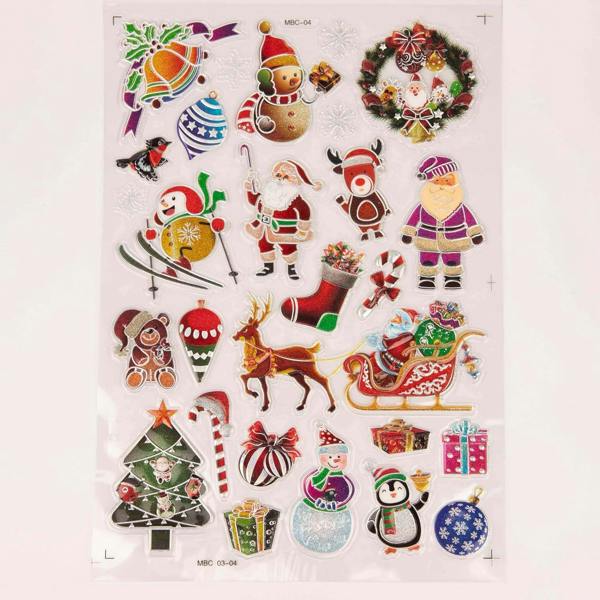 8 Sheets Metallic Colourful 3D Christmas Window Stickers with Festive Mixed Designs image 3