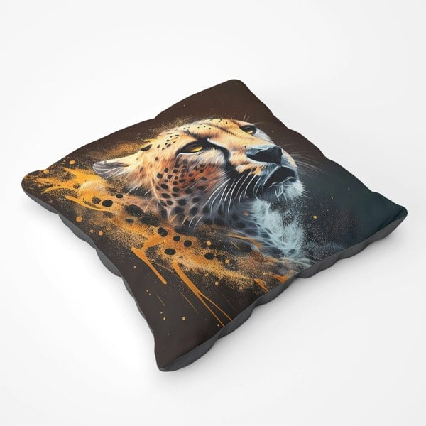 Warren Reed Cheetah Face Splashart Dark Background Floor Cushion