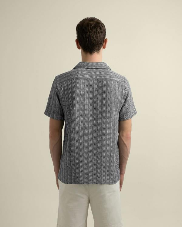 Larsson & Co Frans - Twill Jacquard Stripe Short Sleeve Shirt