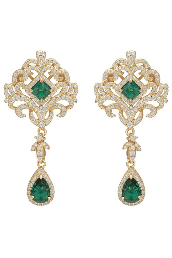 Latelita Claridge Drop Earrings Emerald Gold