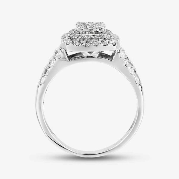 T. H. Baker 18ct White Gold 1.00ct Diamond Shouldered Cushion Cluster Ring TH011375R