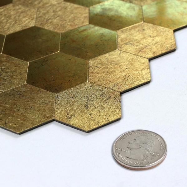 ENER-J Large Luxe Gold HexaStyle Aluminum Peel & Stick Tile, Size: 290 x 288 x 4 mm (Pack of 4)