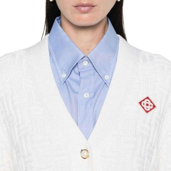 Casablanca Column Stitch Cardigan White Knitwear