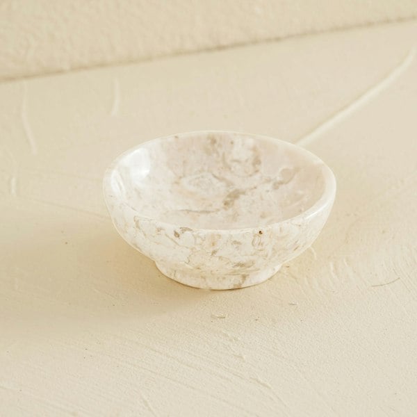 Beige marble trinket dish close up genuine stone jewellery