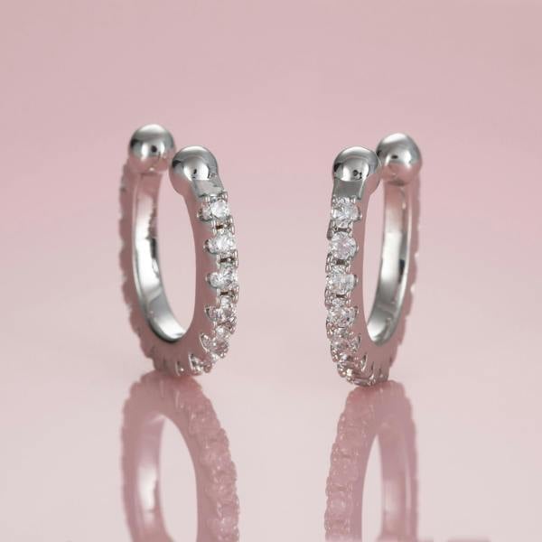Pair of Silver Ear Cuff Earrings with Cubic Zirconia Stones - namana.london