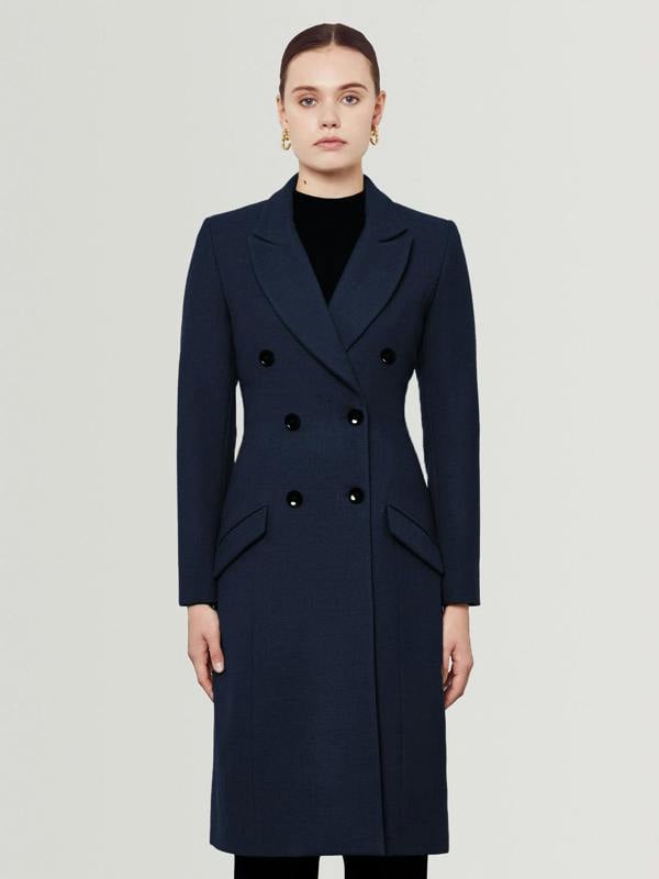 Classic Double Breasted Coat - Navy