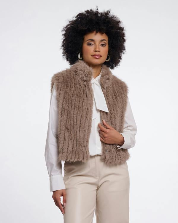 Rino & Pelle Dava Womens Faux Fur Waistcoat With Button Closure - Mocha Latte | CHO | Designer Womens Faux Fur Waistcoat