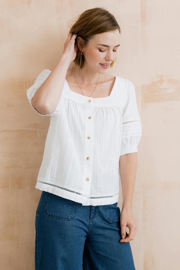 Lily & Me Poppy Plain Cotton Blouse White