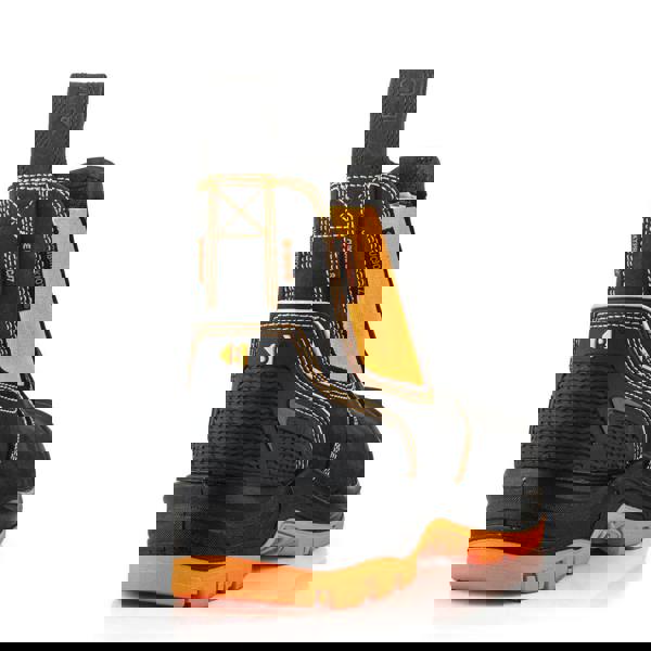 Buckbootz BVIZ3 Mens Pull On S7S Dealer Chelsea Safety Ankle Boots, black and orange safety work boots with slip-on design, rugged sole, and reinforced toe for safety and durability.