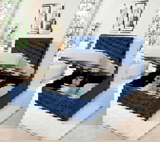 Comfy Living Winged Plush Velvet Ottoman Bed