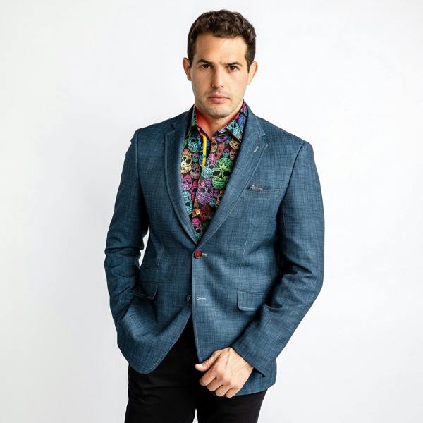 Washed Denim Effect Sports Blazer Jacket - Claudio Lugli Shirts