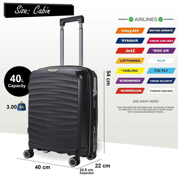 Rock Luggage Hard Shell Classic Suitcase 8 Wheel Cabin Luggage Trolley Travel Bag