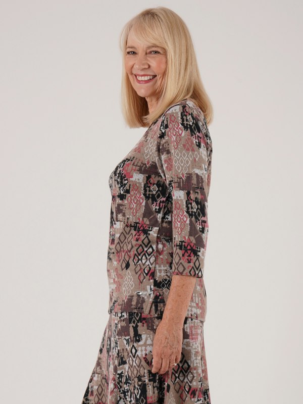 TIGI-Wear Tiled Print Square Neck Top