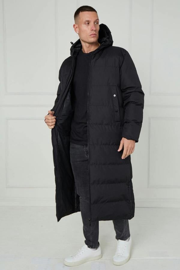 Elaina Fashion Men’s Longline Heavy Puffer Coat – Black - Black