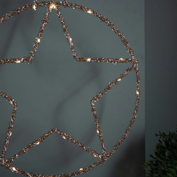 Samuel Alexander 49cm Battery Powered Light up Christmas Gold Star Ball with Twinkling Warm White LEDs