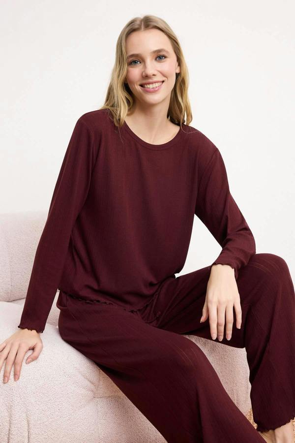 Long Sleeve Ribbed Pointel Pyjama Set