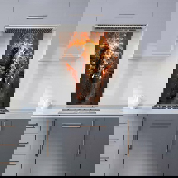 Warren Reed - Designer Splashart Elephant and fire Kitchen Splashback