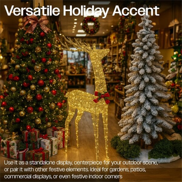 Scotts of Stow Xmas Haus 127CM Gold Rattan LED Christmas Holiday Festive Deer