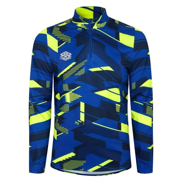 Umbro Mens Premier Graphic Print Warm Up Midlayer - Blue/Yellow
