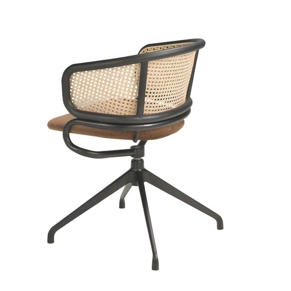 Angel Cerdá Rattan and Brown Velvet Swivel Chair 4129