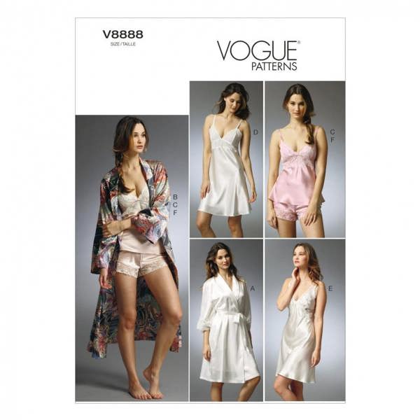 Vogue Sewing Pattern 8888, Dresses, Robes, Pyjamas, Shorts, Tops for Women, 6-8-10-12-14 - Easy