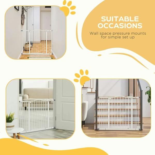 White wall-mounted pet gate suitable for doorway and stair openings