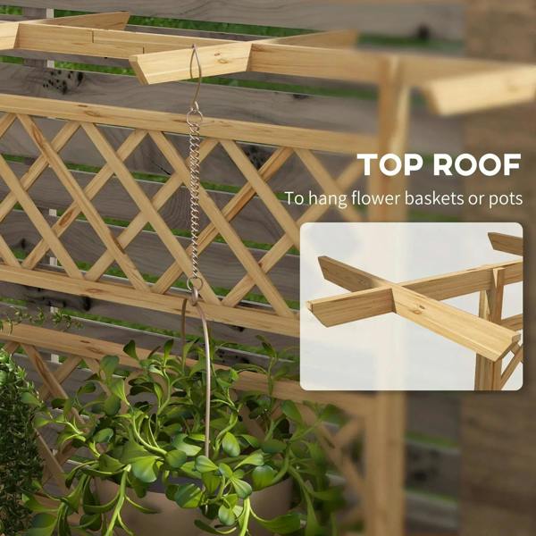 Wooden trellis top frame with hooks for hanging flower baskets or pots