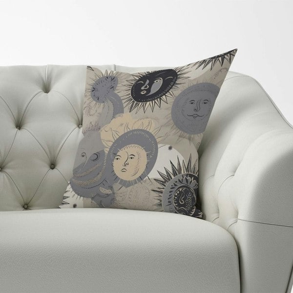 Warren Reed Grey Black Abstract Moon and Sun Cushions