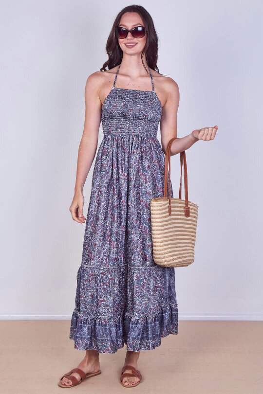 Boho Paisley Halterneck Maxi Dress